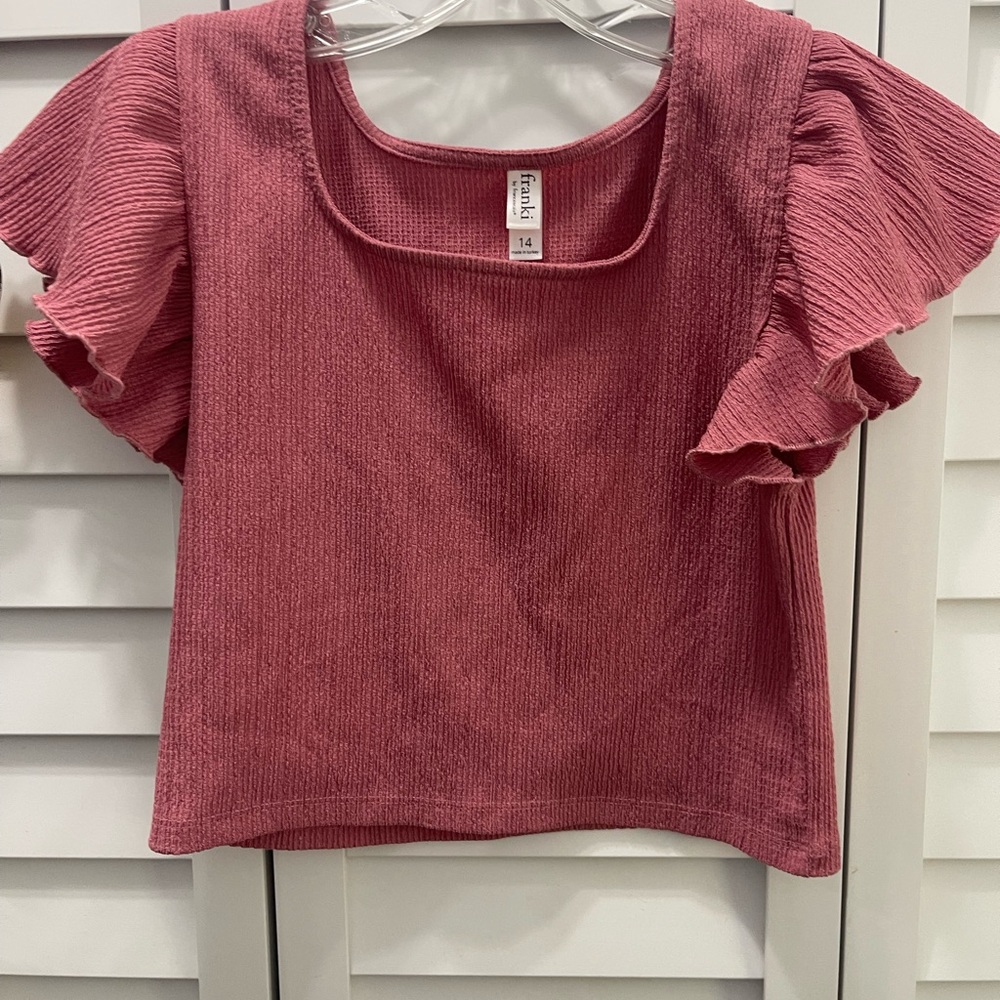 🌟 3 for $18 Franki Girls Rose Pink Ruffle Sleeve Top